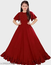 Rayon ethnic gown, solid net pattern for girls aged 7-15 years, Indian traditional attire